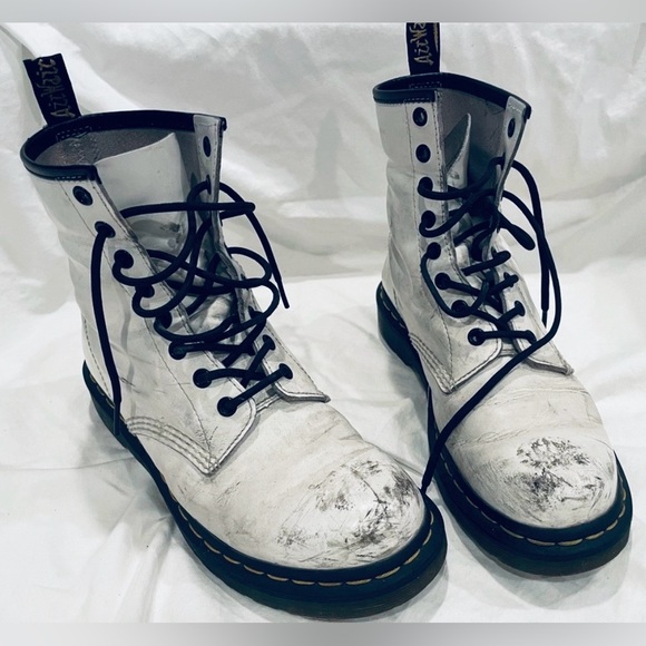 Dr. Martens Shoes - Intentionally Distressed, Like New Dr. Martens White Leather Docs Grunge Boots.